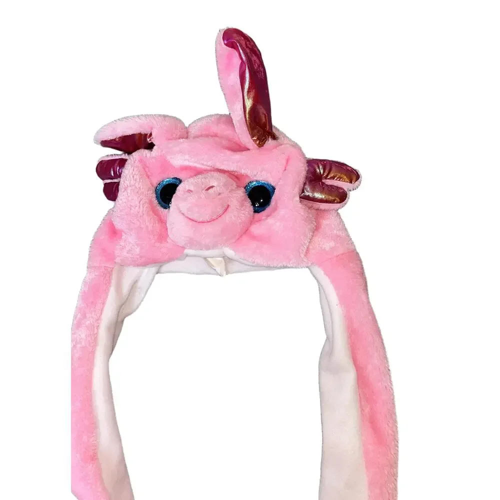 Action Critter CAPS Big Eyes Plush Animal Hat Pink Cute Glitter Eyes Playful